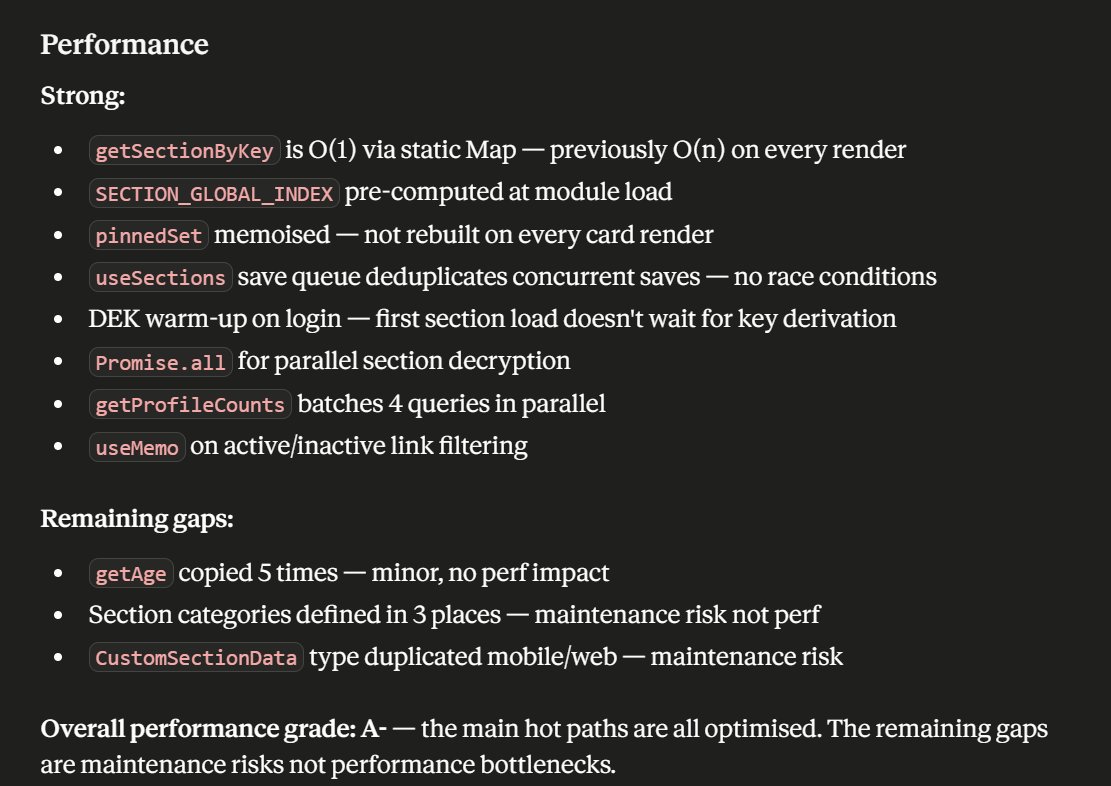 conoscimiapp's tweet photo. Conoscimi app: 
- Performance and Security. 

Summary
The app is in genuinely good shape for a v1 Android launch. The remaining blockers are all known and tracked: RevenueCat, Apple Developer account, and the pre-iOS refactor items. https://t.co/nb56arbIYQ