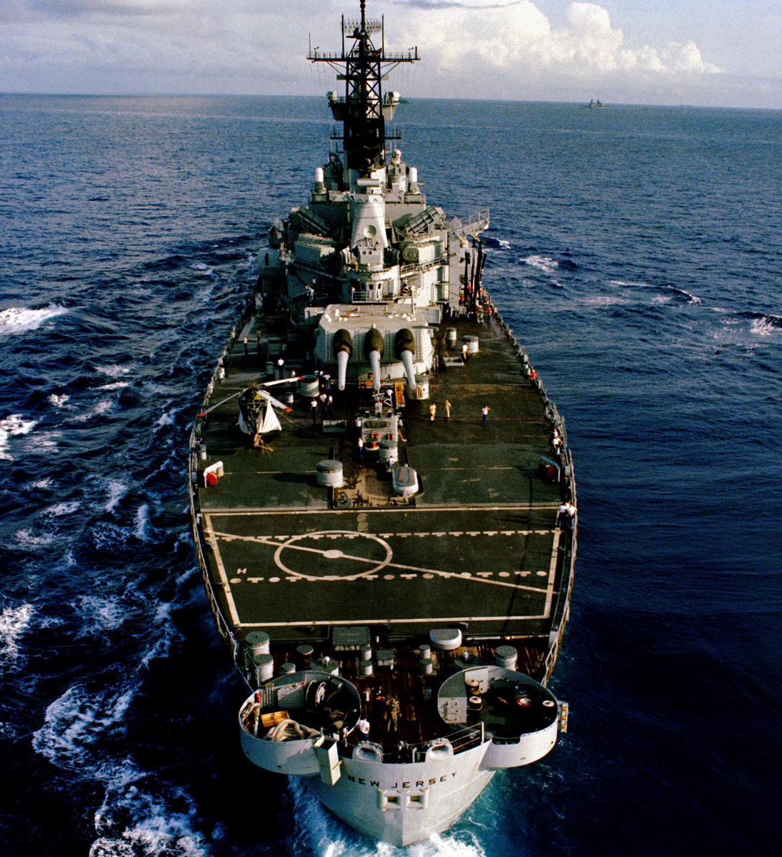 Boneyardsafari's tweet photo. A look back at the stern of USS New Jersey BB-62 in 1983.  Helicopters could land on her fantail, and you can still see the remnants of WWII with here AA enclosures. #ussnewjersey #bb62 #boneyardsafari #navalsafari https://t.co/rFwqRHnxfA