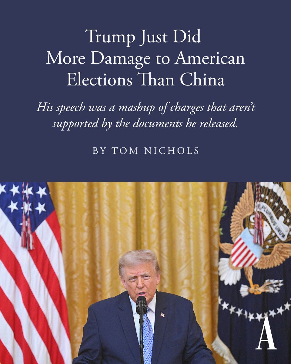 TheAtlantic's tweet photo. Many enemies of the United States seek to undermine faith in American elections—but “no regime, no spies, no saboteurs have yet matched the damage that America’s own president did tonight,” @RadioFreeTom argues: https://t.co/q1NaRn7nFm https://t.co/wLiqVKgiFj