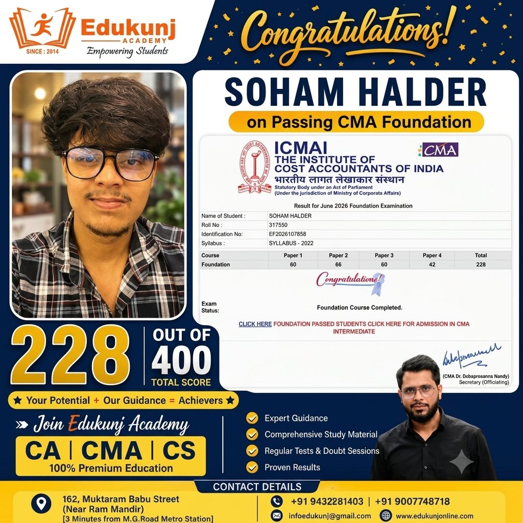edukunj's tweet photo. Congratulations 🎉 CMA Foundation Students #cmafoundation #edukunjacademy https://t.co/45hw0TeO02