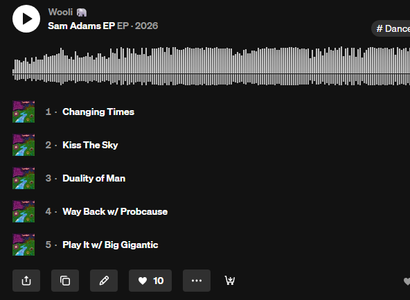 woolimusic's tweet photo. Popping into this hellscape to just let ppl know that Sam and I put out 5 songs that weve been making over the last few years as a just for fun type thing. All funky jams with Sam shredding guitar on them. 5 Songs meant to throw on in the car or on the porch for the summer. Hope you enjoy <3 @TrivectaMusic @ProbCause @BigGigantic