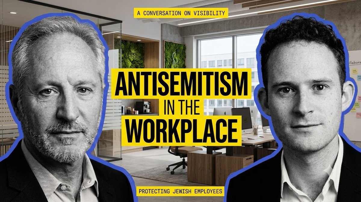 bradpomerance's tweet photo. 🎧️All new episode of Can Jew Believe with Brad Pomerance! => Why 55% of Jewish Employees Are Now Hiding Their Jewish Identity at Work.
Statistically, Jewish people make up a tiny fraction of the population - 2% in the U.S., 1% in Canada, 0.2% around the Globe. Yet the Jews are routinely excluded from corporate protections for minority groups. Why?

Host Brad Pomerance is joined by tech-guru-turned-advocate Steven Phillips @steveeypips with @JewishERGs to expose the systemic discrimination, harassment and exclusion of Jewish employees at businesses of all sizes. From jockeying with Amazon’s HR department to running an international "911 hotline" for workplace discrimination against Jews, Steven reveals how Jewish workers can fight back to bring proud Jewish identity—and a little bit of joy—back to the office. @jewishlifetv 
https://t.co/ZnAUOMbWOm  
https://t.co/eGa274U39h

Watch here: https://t.co/1q8yMILUPv

For all episodes & podcast platforms: https://t.co/15rpemKDKu⁠ Subscribe and rate 5 stars! ⁠
⁠
 #podcast #jewishpodcast #Zionism #Antisemitism #officelife #worklife