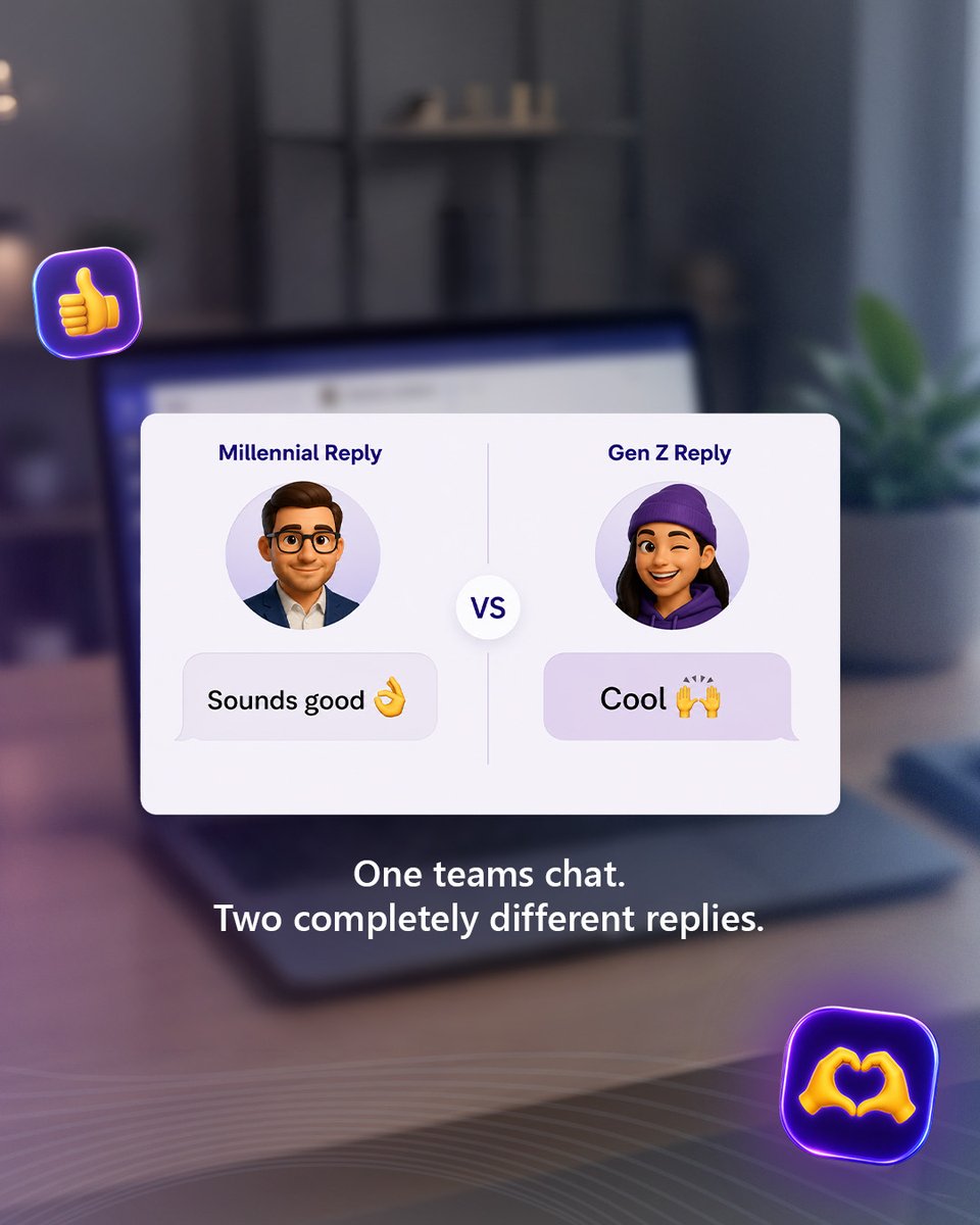 MicrosoftIndia's tweet photo. The quickest way to spot a generation? Check their recent emojis. 👀
Drop your most-used @MicrosoftTeams emojis here 👇 #WorldEmojiDay https://t.co/lUosR20z1w