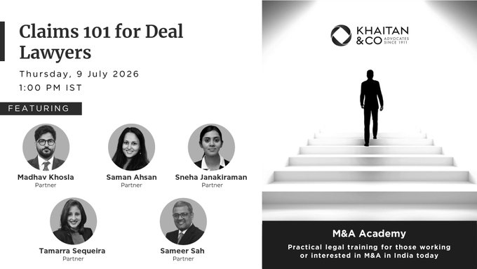 KhaitanCo's tweet photo. If you missed our webinar on “Claims 101 for Deal Lawyers”, watch the recording here: https://t.co/DWyOB3JqQi We covered post-closing claims, warranty breaches, indemnities, W&amp;I insurance claims and key drafting lessons.  View previous recordings: https://t.co/hgSrkn8zy2 https://t.co/uCbkDUzHoW
