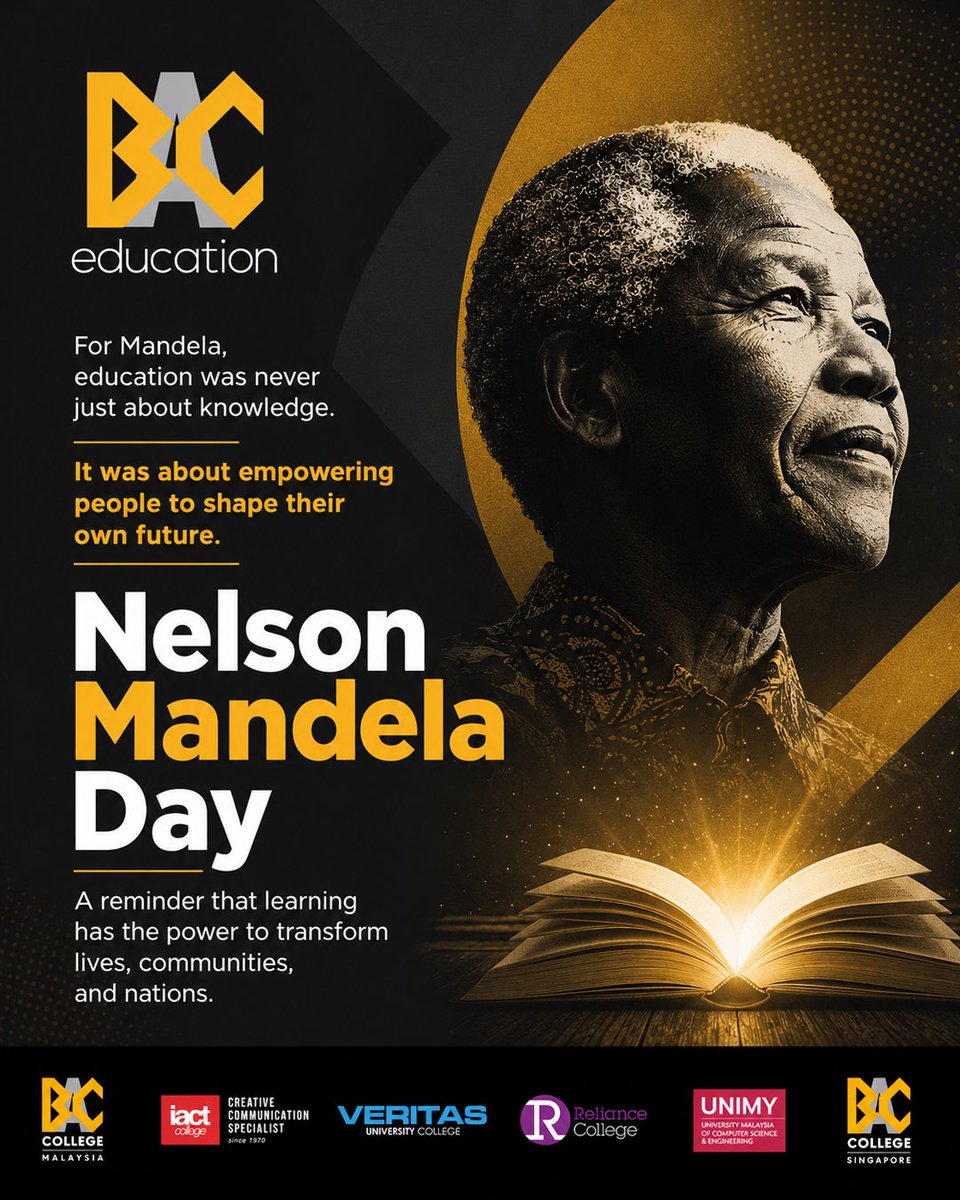 IACTCollege's tweet photo. Nelson Mandela's legacy reminds us that education is not only about preparing for a career. It is about creating opportunities, building stronger communities, and shaping a better future.

#BACEducation #NelsonMandelaDay #EducationForChange #Leadership #FutureReady https://t.co/TnrW00AIH0