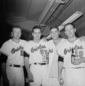 Jimfrombaseball's tweet photo. "So thanks to a four-game sweep, the Orioles were World Series Champions for the first time in franchise history. Meanwhile, Dodgers scored only two runs in the entire World Series.
Both of those runs came in the first three innings of Game 1, which meant the Orioles pitchers shut out LA for the last 33 innings of the World Series."
Moe Drabowsky, Wally Bunker, Jim Palmer, Dave McNally, 1966.