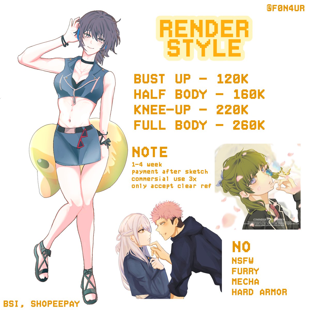 F0N4UR's tweet photo. 🍋COMMISSION OPEN🔆
[RT/♡] really appreciate!
BATCH 1 (0/5) SLOT [mention after DM]
#commission #artistidn #zonauang 
more commission⬇️ https://t.co/QKwteWWbvo
