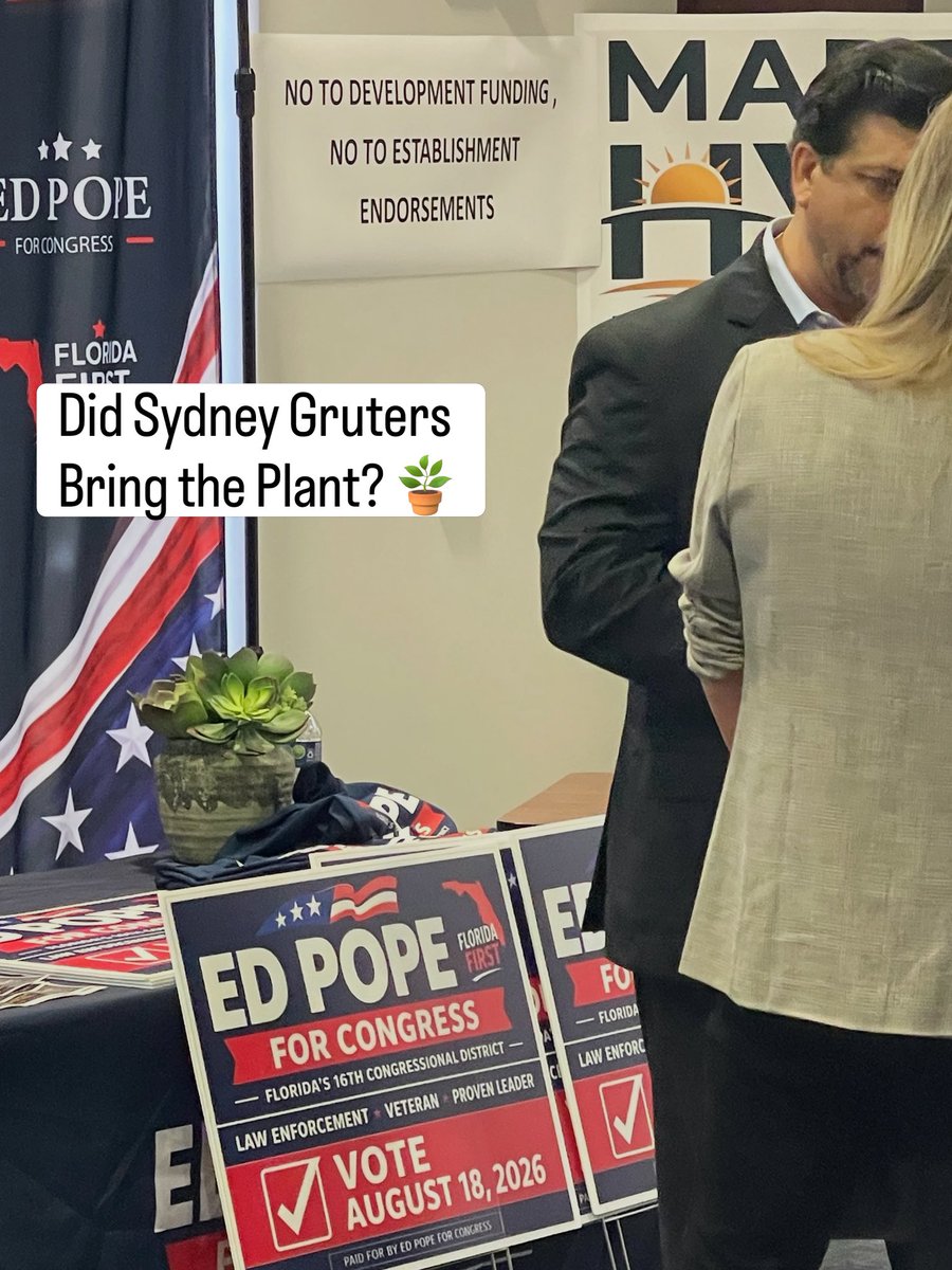 EddieSpeir's tweet photo. Did Sydney Gruters bring the plant?
In FL‑16, a “plant” candidate can split the grassroots vote and hand the seat to the establishment pick, Sydney Gruters. Is that what’s happening here and will voters let them get away with it?
#eddiespeir #fl16 #floridapolitics #politicalplant