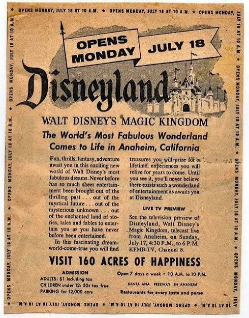 disenchantedeva's tweet photo. 🎂 Happy birthday, Disneyland. 71 years old today.

On this day in 1955 — July 17 — Walt Disney stood in the Town Square of a park that had been orange groves twelve months earlier, and dedicated it "to the ideals, the dreams, and the hard facts that have created America." The paint was barely dry. The asphalt was still soft. It had been built in a year and a day, on a TV deal and a prayer, and by every reasonable measure it should not have worked.

It's now the most influential piece of designed space of the 20th century. Every theme park on earth is a child of what opened here 71 years ago today.

Think about what she's watched come and go. She opened with Autopia and a jungle and a rocket to the moon, and no Matterhorn, no Pirates, no Haunted Mansion, no Space Mountain — none of the things we now can't imagine her without. Walt said she'd never be finished as long as there was imagination left in the world, and 71 years later she's still under construction every single night. That wasn't a throwaway line. It was a design spec, and she's still honoring it.

And the timing this year is almost too perfect: she turns 71 while still in the middle of celebrating her 70th — the "Celebrate Happy" party runs until August 9 — and just days ago she welcomed her one-billionth guest through the gates. A billion people. One orange grove. One stubborn man who wouldn't take "it can't be done" for an answer.

If you're in the park today, do the birthday thing right: ride the opening-day survivors. The Jungle Cruise. The Mark Twain. King Arthur Carrousel. Peter Pan. Mr. Toad. Stand in Town Square for a minute and remember that on this exact spot, on this exact date, a nervous man in a suit lit the whole thing on fire and changed the world.

Happy 71st to the Happiest Place on Earth. Here's to the light still burning in the apartment window above the Fire Station — and to a park that promised it would never be finished, and never once broke that promise.

See you in the park. 🏰🐭