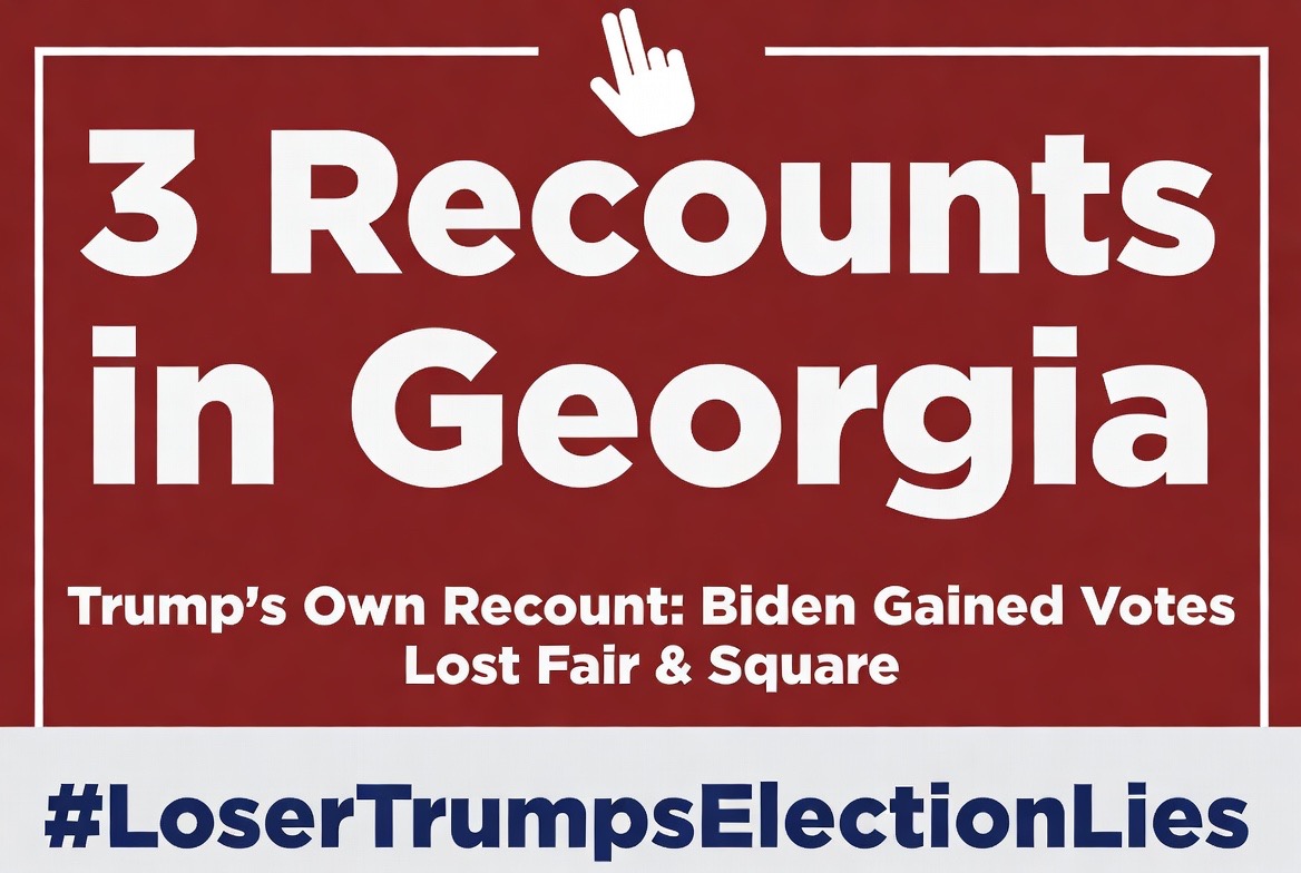 mjfree's tweet photo. Georgia did THREE full recounts in 2020 — including a hand recount of every ballot that Trump himself pushed for and funded.

Result? Biden gained votes 😆😆😆

Trump lost fair and square. 
Every audit, every recount, every court confirmed it.

Tonight’s “shocking evidence” is the same old debunked grift. Desperate loser. #LoserTrumpsElectionLies