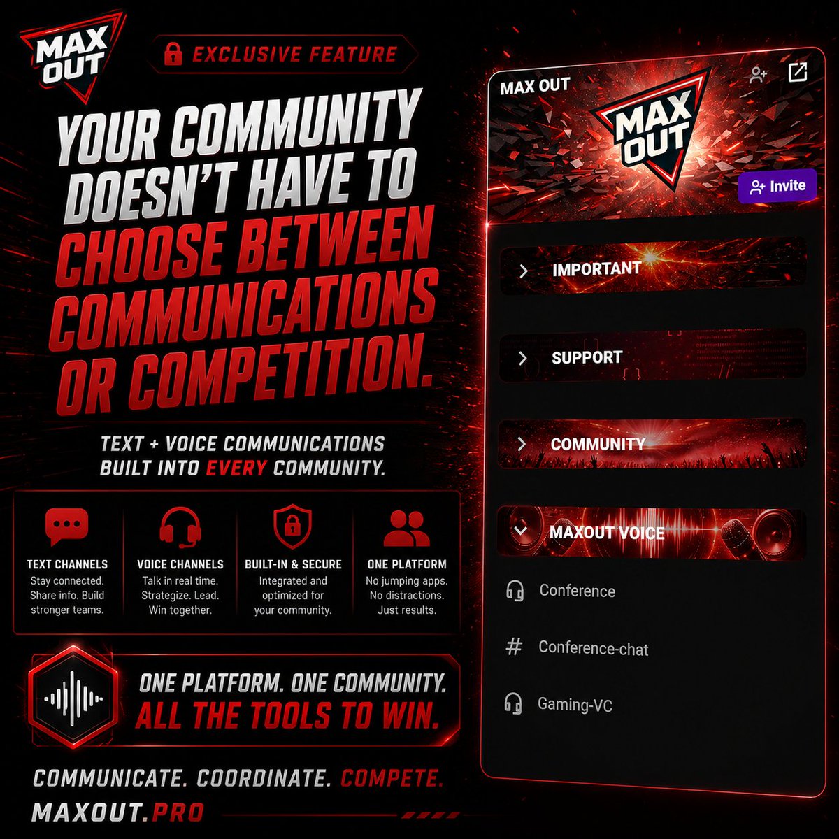 Pro_NAS_'s tweet photo. One platform. One community. All the tools to win

: ̗̀➛ Organize.
: ̗̀➛ Communicate.
: ̗̀➛ Compete

MAXOUT brings everything together in one powerful platform.
@ctm_maxout
 #MAXOUT3 #ESPORTS #GAMINGCOMMUNITY #PUBGMOBILE https://t.co/1YVz6BmsN4