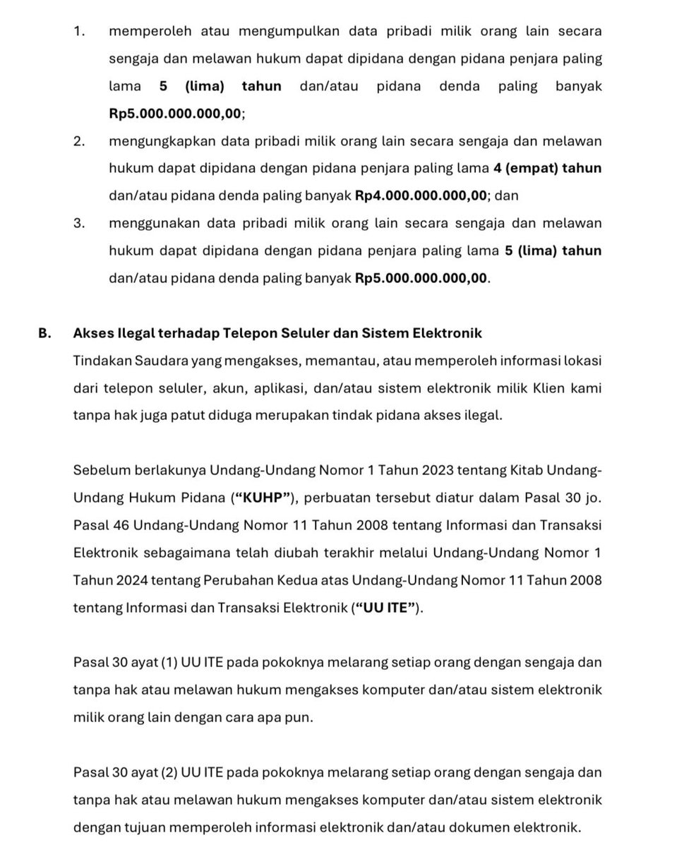 nabiylarisfa's tweet photo. Sudah mengirim somasi ke nomor yang mengancam, saya lampirkan juga somasinya secara terbuka melalui twit ini, agar bisa dijadikan periksa oleh pihak terkait.

Silahkan bagi warganet yg mau menggunakan substansi somasinya bila mengalami situasi serupa. Bisa dikirim secara pribadi. https://t.co/Kd0nuCIWEF