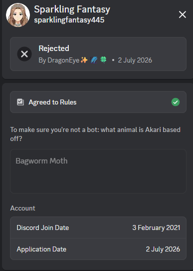 akariteruu's tweet photo. So I found a way to stop bots getting access to my member list (meaning no random dms or friend requests)

simple logic question before they can join fucks the AI up https://t.co/8DsoF1OCkH