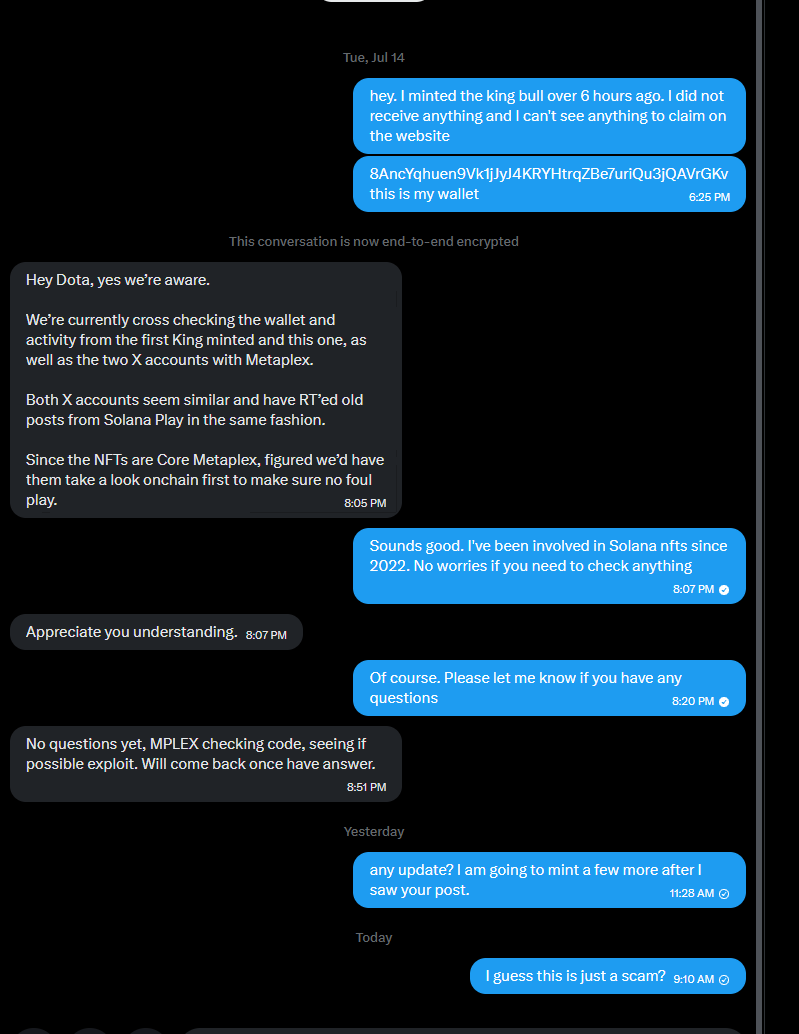 dota_nft's tweet photo. @LemonScented_ @wordslikerad @_T_Woo_ 
The bullpen is just a scam. Wordslikerad is a liar. He never paid out any incentive for hitting a king. He's not going to payout the last mint timer. He is scamming the solana community. Please report this guy. https://t.co/x5W8beEmUb