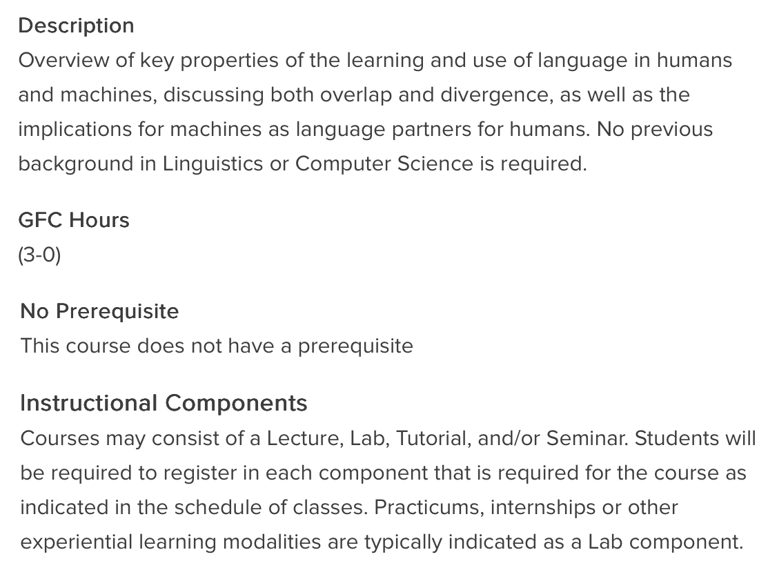 UCalgaryLing's tweet photo. LING 302: Language in Humans &amp; Machines will be taught as a no-prerequisite block-week course August 24–28 by computational linguist Brooklyn Sheppard. Don’t miss out! LING 302 is only offered every two years or so, and it’s already over half full (65/120) https://t.co/Xwc5OsEJyf https://t.co/uunbPkSW2V