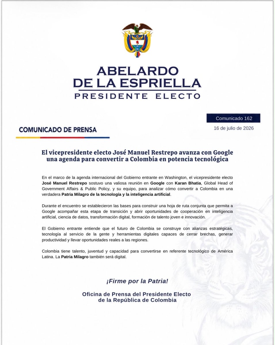 ByViral24's tweet photo. 🇨🇴🇺🇸DURANTE AÑOS el establecimiento le ha negado la entrada a Colombia a Google para establecer su centro de operaciones, con @ABDELAESPRIELLA el gigante tecnológico con base en país Comenzaría una revolución tecnológica a gran escala. https://t.co/noXbVNX8rO