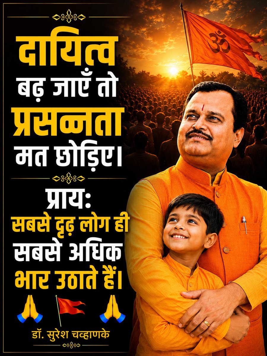 SureshChavhanke's tweet photo. दायित्व बढ़ जाएँ तो प्रसन्नता मत छोड़िए।
प्रायः सबसे दृढ़ लोग ही सबसे अधिक भार उठाते हैं। #सुविचार #Motivation https://t.co/DGjQil0rUd