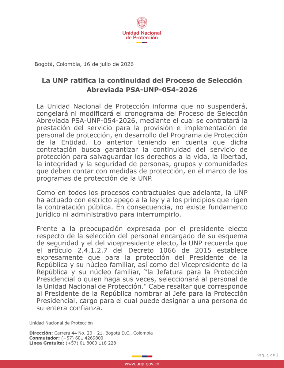 UNPColombia's tweet photo. #ComunicadoUNP https://t.co/ww6mX3Tzpm