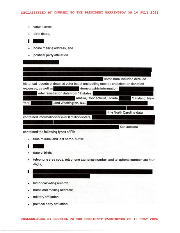 Shilohmarx's tweet photo. Declassified document states the People’s Republic of China obtained and analyzed PII voter registration data from 18 states in the 2022 Mid-term Elections, including over 8 million North Carolina voters.

Source:https://t.co/4wcAohn7bR https://t.co/ZwL0aSpzF8