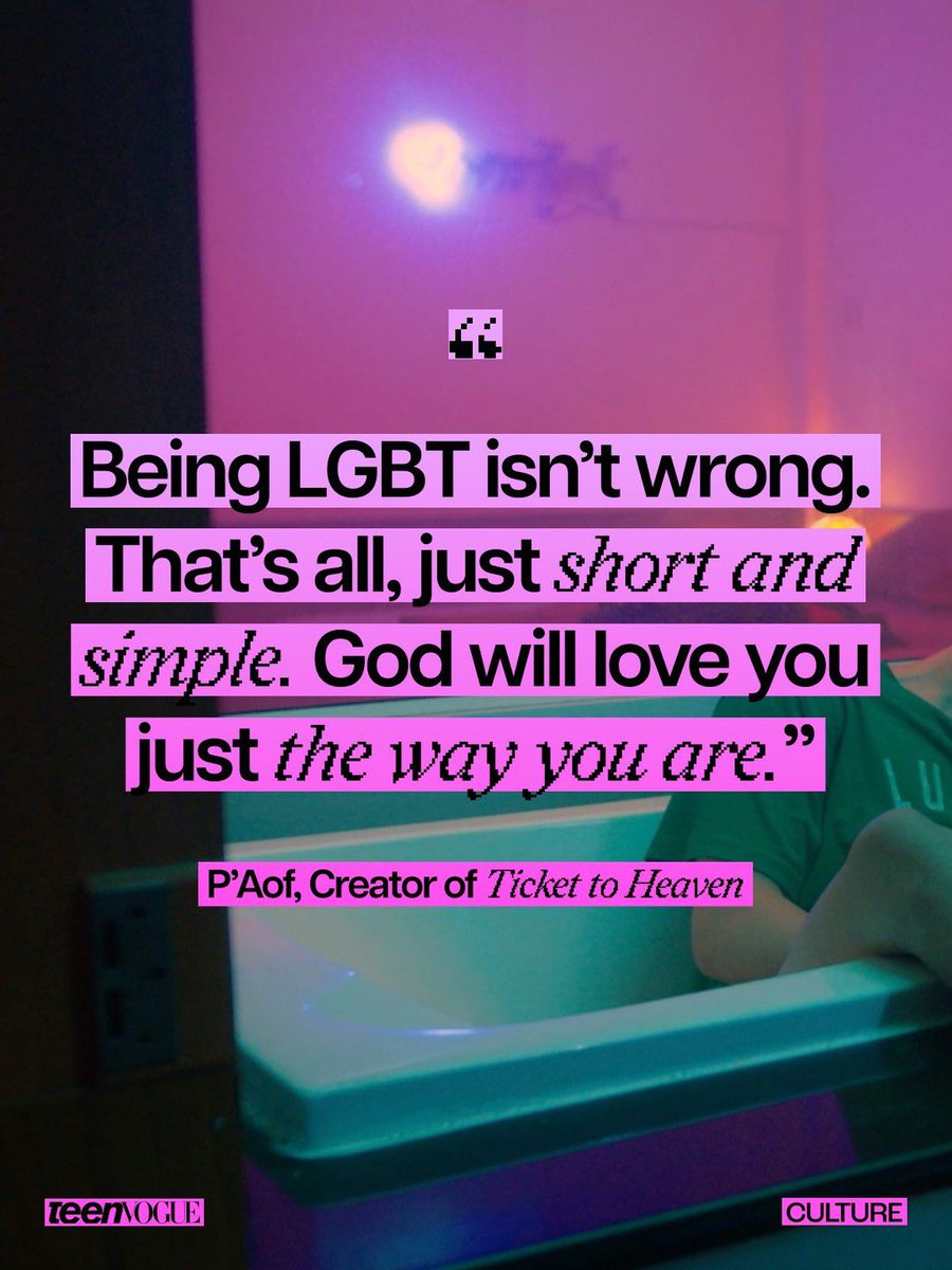 G4PPKris's tweet photo. “Thai BL writer and director P'Aof has brought us such beloved dramas as 'Bad Buddy' and 'Last Twilight.' His latest, ''Ticket to Heaven,' reunites actors Gemini and Fourth in a story about religion, sexuality, grief, and coming-of-age. At the link in bio, @.kacedubb chats with the creator about how his latest BL drama came to life.”

Read here, it’s definitely a good read. P’Aof shared some insights on some of the scenes in TTH:
🔗 https://t.co/jJqfskL60S

IG: teenvogue, kacedubb | 2026.07.17

#TicketToHeaven
#GeminiFourth #เจมีไนน์โฟร์ท
#Gemini_NT #Fourthnattawat