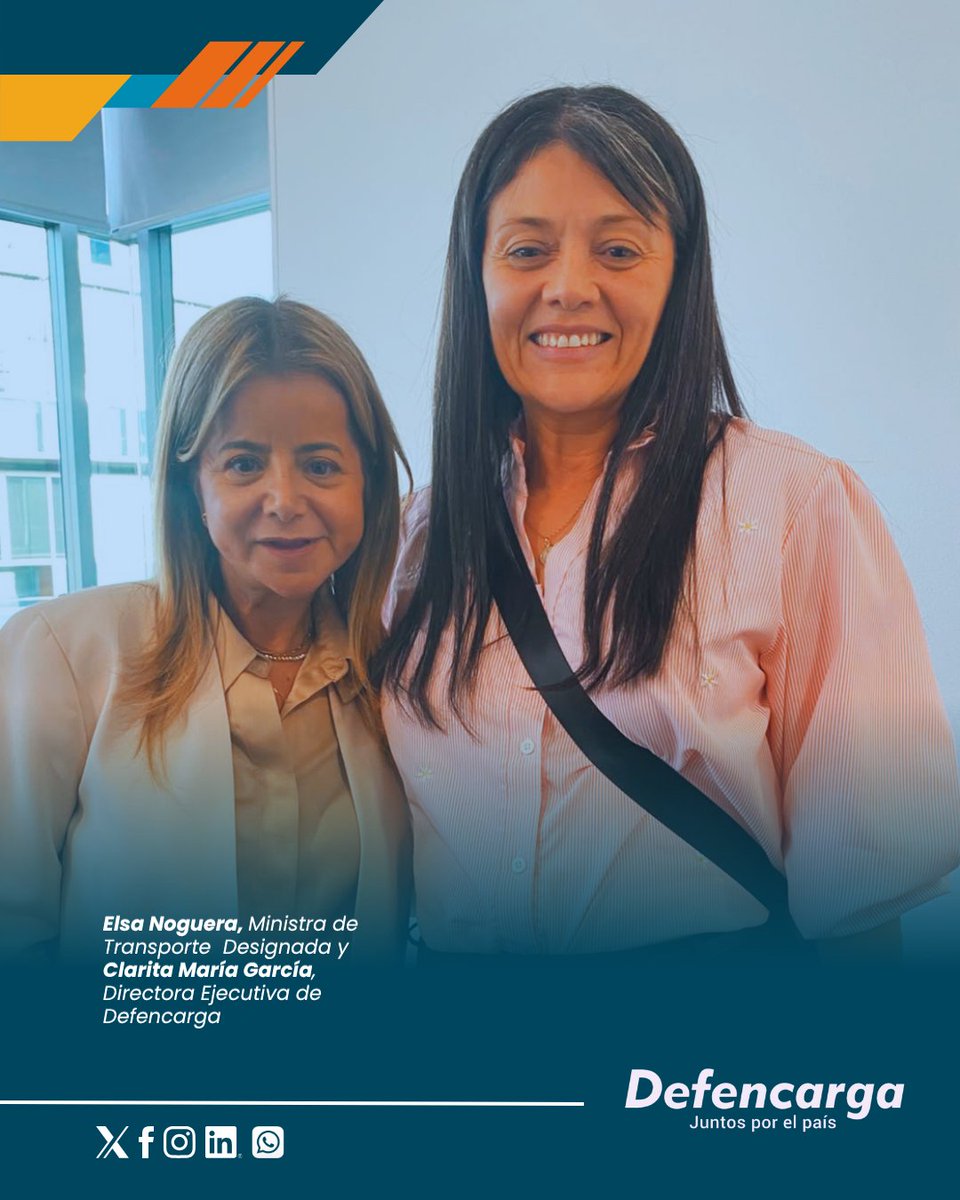 DefencargaCo's tweet photo. #Hoy, Clarita María García, directora ejecutiva de #Defencarga, se reunió con la Ministra de Transporte Designada, Elsa Noguera. Pusimos sobre la mesa temas relevantes para el ecosistema logístico, con incidencia en hiperregulación, seguridad vial, y eficiencia logística en el comercio exterior. Asimismo, entregamos propuestas que en el corto plazo pudieran llegar a aportar soluciones a #Colombia.

Estamos trabajando #JuntosPorElPaís.

#Logística #Transporte #TransporteDeCarga