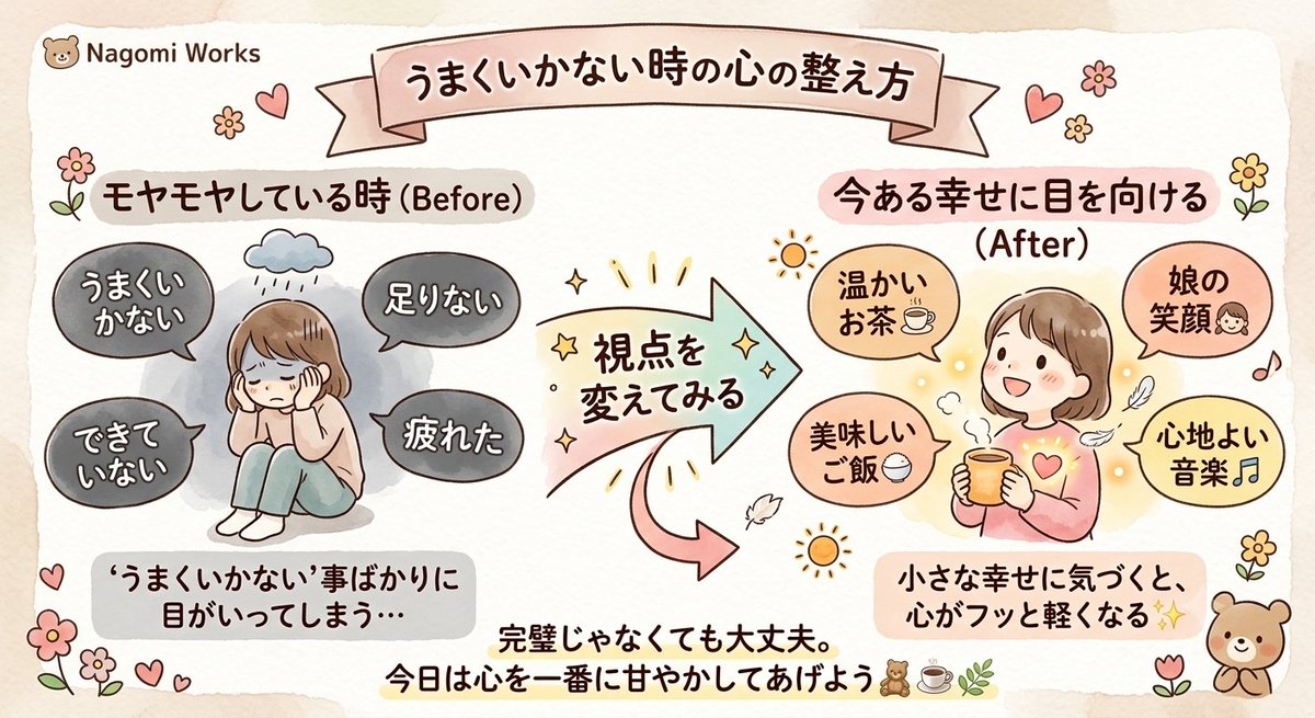 ai_net1128's tweet photo. うまくいかない時は、心が少し疲れちゃっているサイン💭

モヤモヤする部分より、今すでにある「小さな幸せ」に目を向けてみると、フッと心が軽くなりますよ🧸✨

完璧じゃなくても大丈夫。温かい飲み物でも飲んで、今日は自分の心を一番に甘やかしてあげましょう☕️🌿 https://t.co/FmKRzH06bO