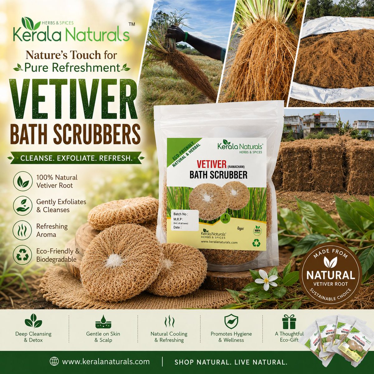 KeralaNaturals's tweet photo. 100% Natural Vetiver (Ramacham) Bath Scrubbers β Eco-friendly, handcrafted, reusable & refreshing. π Worldwide Shipping | π€ B2B Available | π Custom Sizes | π Trusted Since 2012.
π https://t.co/gw54rnC6Ty
#KeralaNaturals #Vetiver #Ramacham #BathScrubber #NaturalSkincare https://t.co/OLBdBBEeeo