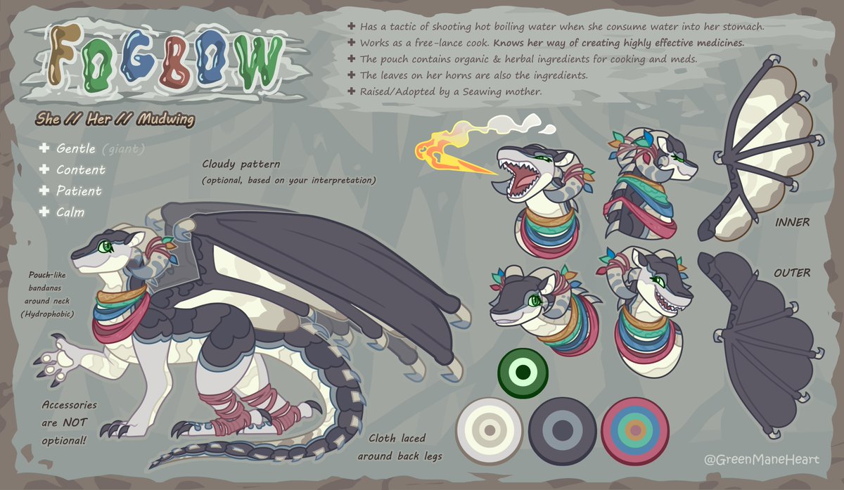 GreenQuillHeart's tweet photo. Don't think I shared this yet but here's my WoF sona!
The name is Fogbow! A Mudwing :D
I'm really proud how she turned out ๐๐๐๐ฉท
#refsheet #wof #wingsoffire #dragon #wofoc https://t.co/r0jTn1DEUm