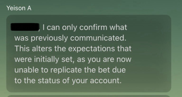PladSports's tweet photo. This is why people call sportsbooks a scam ‼️

My Discord subscriber had a $45,000 Argentina World Cup future with @bet365.

Bet365 limited his account, voided the bet, told him to place the same bet on a new account at the original odds, then restricted that account so he couldn’t place it.

They then closed his complaint. Btw, a multi-billion-dollar sportsbook trying to dodge a $45,000 payout is greedy af.

@bet365 Explain this shit 🤨