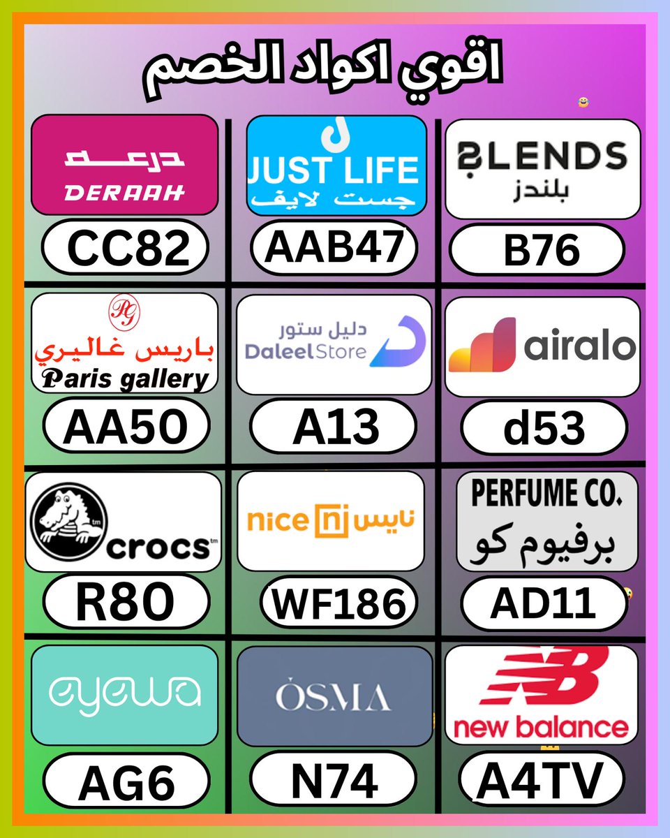 Sarah7rbi's tweet photo. في الامارات أبدأ من نايس ثم جست لايف، وبعدها كود و خصم و كوبون، ثم اوسما للعطور و بلندز و دليل ستور و درعه و السعودية و ايوا و ايرالو و باريس غاليري و كروكس و برفيوم كو و نيوبالانس
 എപഅഭഖഹ 📋🐄 https://t.co/FP8gEYeRmd