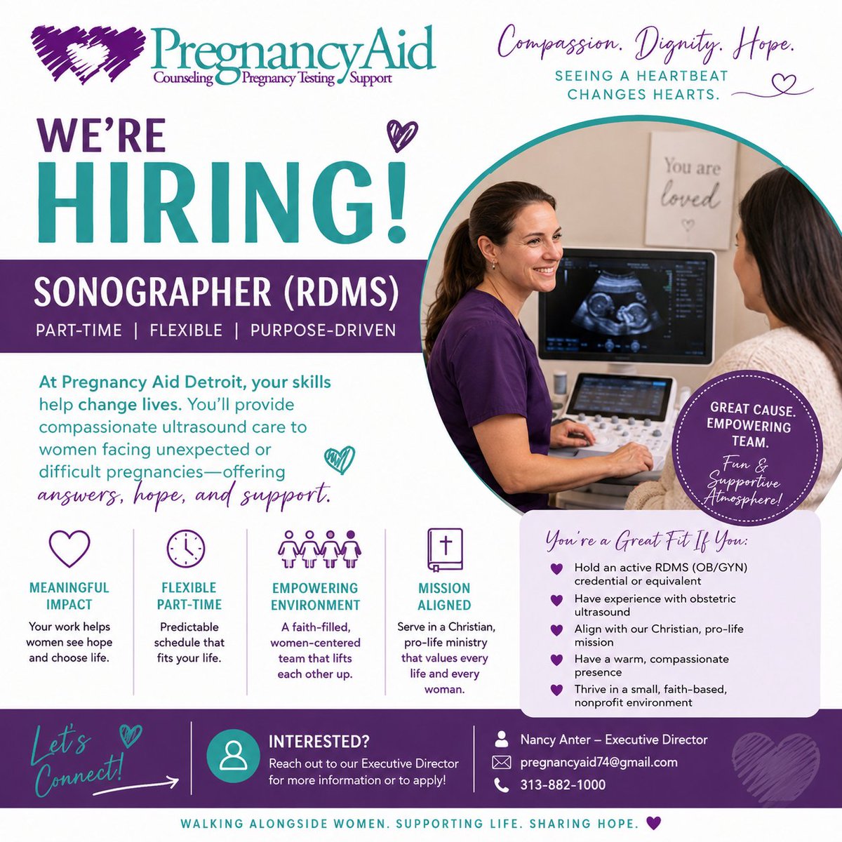 PregnancyAidInc's tweet photo. We're hiring pro-life people in Detroit now!

Send resumes to pregnancyaid74@gmail.com. Please call 313-882-1000 with any questions!

#detroit #ultrasound #sonography #detroitmoms #DetroitStrong #ProLife #ProLifeDetroit #Pregnancy #MomsHelpingMoms https://t.co/7Et6fYwGqJ