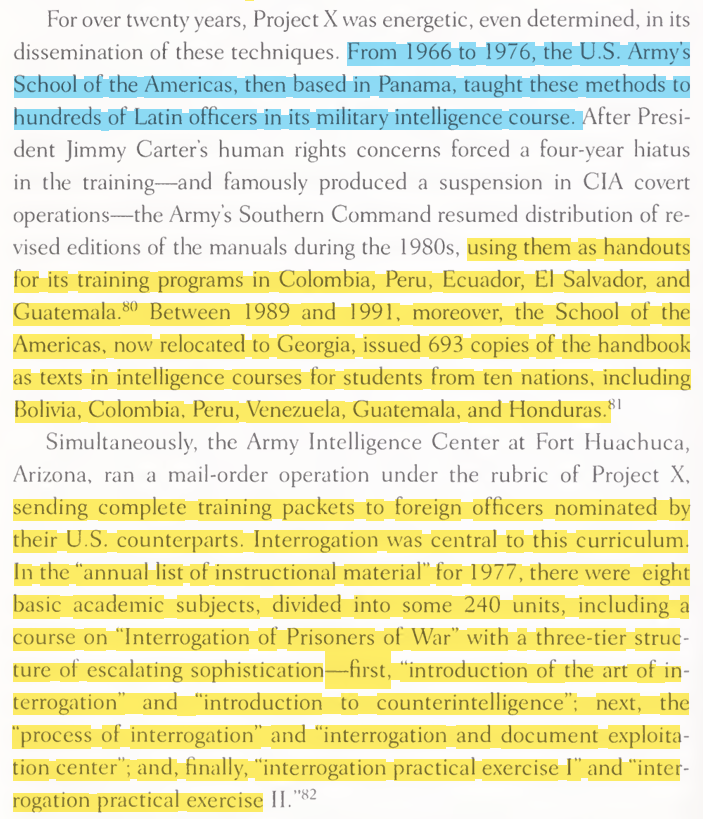 toxictiramisu's tweet photo. Project X was a US Army counterinsurgency program that sent training manuals to Latin American militaries to fight communism, teaching methods like hypnosis, torture &amp; kidnapping. It trained soldiers to psych. break &amp; control informants, then eliminate them when no longer useful. https://t.co/llTOehMhc9