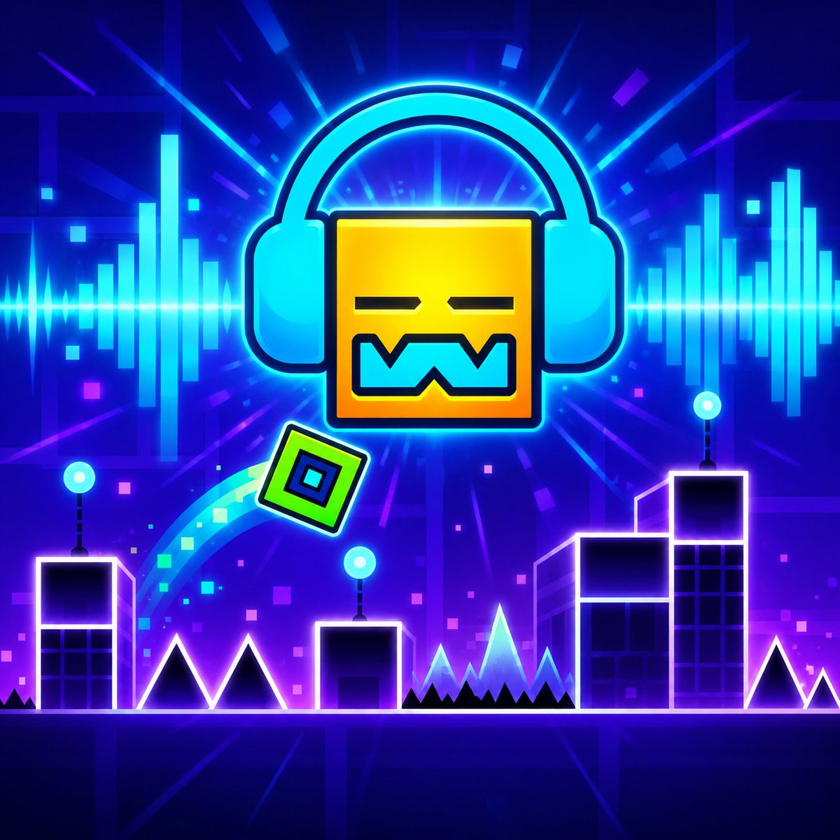ArtsGumper's tweet photo. AI pictures of Geometry Dash levels for my Quiz video on YouTube! https://t.co/2lYfL7gQ9O #geometrydash https://t.co/3vJJGrro7S