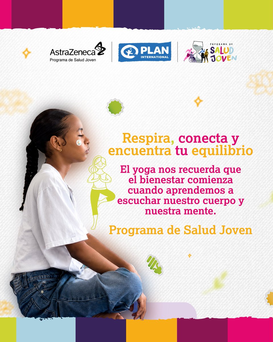 FundacionPlan's tweet photo. El bienestar comienza cuando escuchamos nuestro cuerpo y nuestra mente. 🌿

Con el #ProgramaDeSaludJoven ahora acompañamos a las juventudes en Cartagena para promover hábitos saludables y prevenir enfermedades no transmisibles.

Muévete, aprende, cuida y decide por tu bienestar. ✨

#DíadelYoga
@AstraZeneca  @PlanGlobal  @PlanUK