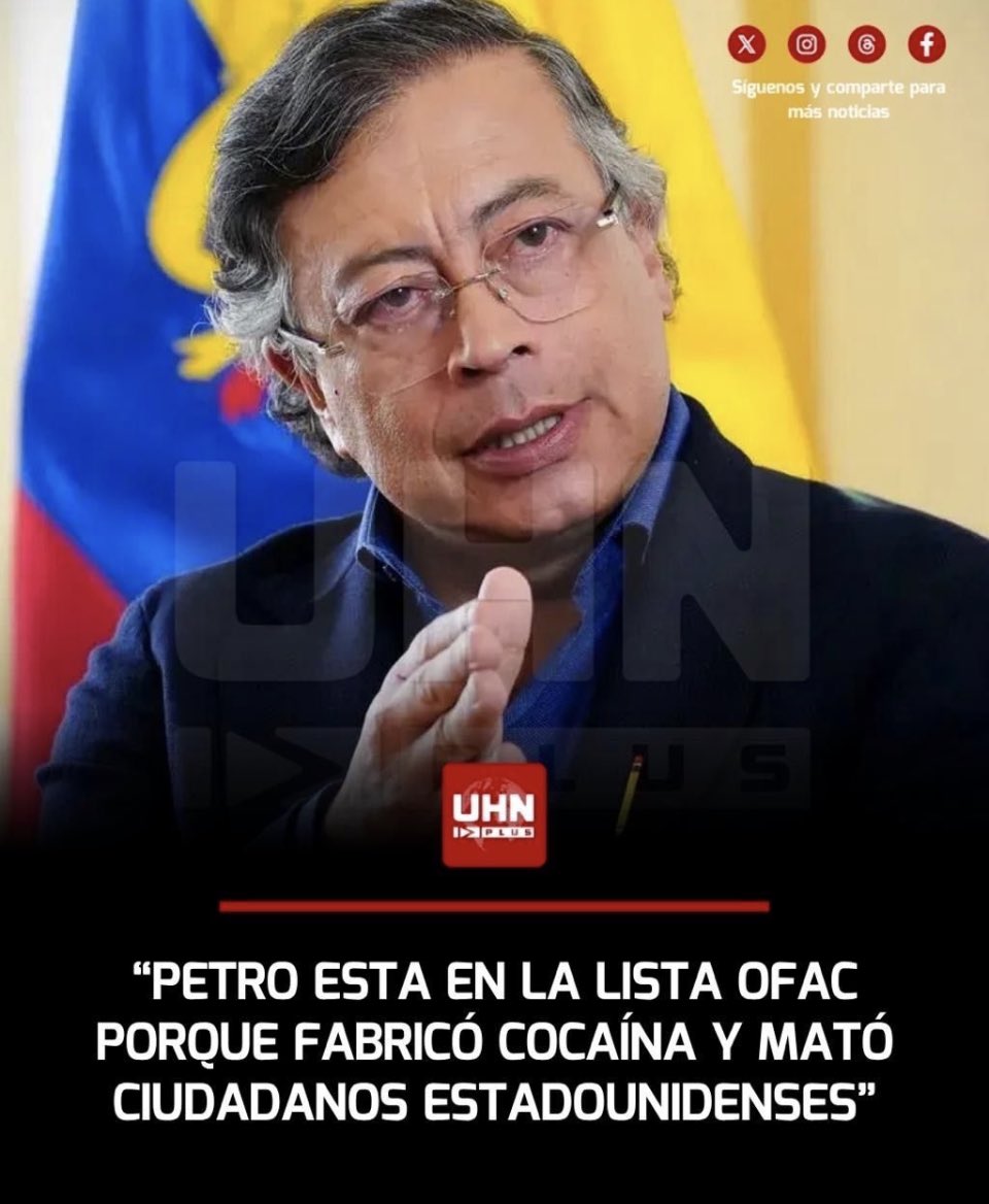FernanMartinez's tweet photo. Su discurso es que está sancionado porque se opuso a la matanza de niños en Gaza, decenas de mandatarios hicieron lo mismo y no están sancionados por la OFAC.
Su llamado a la rebelión del ejército de Estados Unidos y sus nexos con grupos narcoterroristas son el motivo .- https://t.co/KCVOAYfGzM