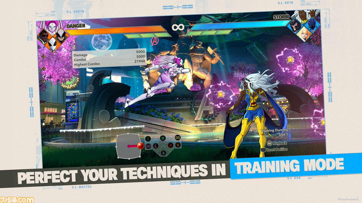 famitsu's tweet photo. 【マーベル闘魂】オープンベータテストがPS5/PCで7月24日16時から開始。15キャラが使えてブレイドもプレイ可能
https://t.co/xMSgjLUc9C

トレモでのコンボ練習やローカル対戦、ストーリーの先行体験が可能とオフラインコンテンツも充実。事前DLは開始2時間前から行える。 https://t.co/tDiLnTzonu
