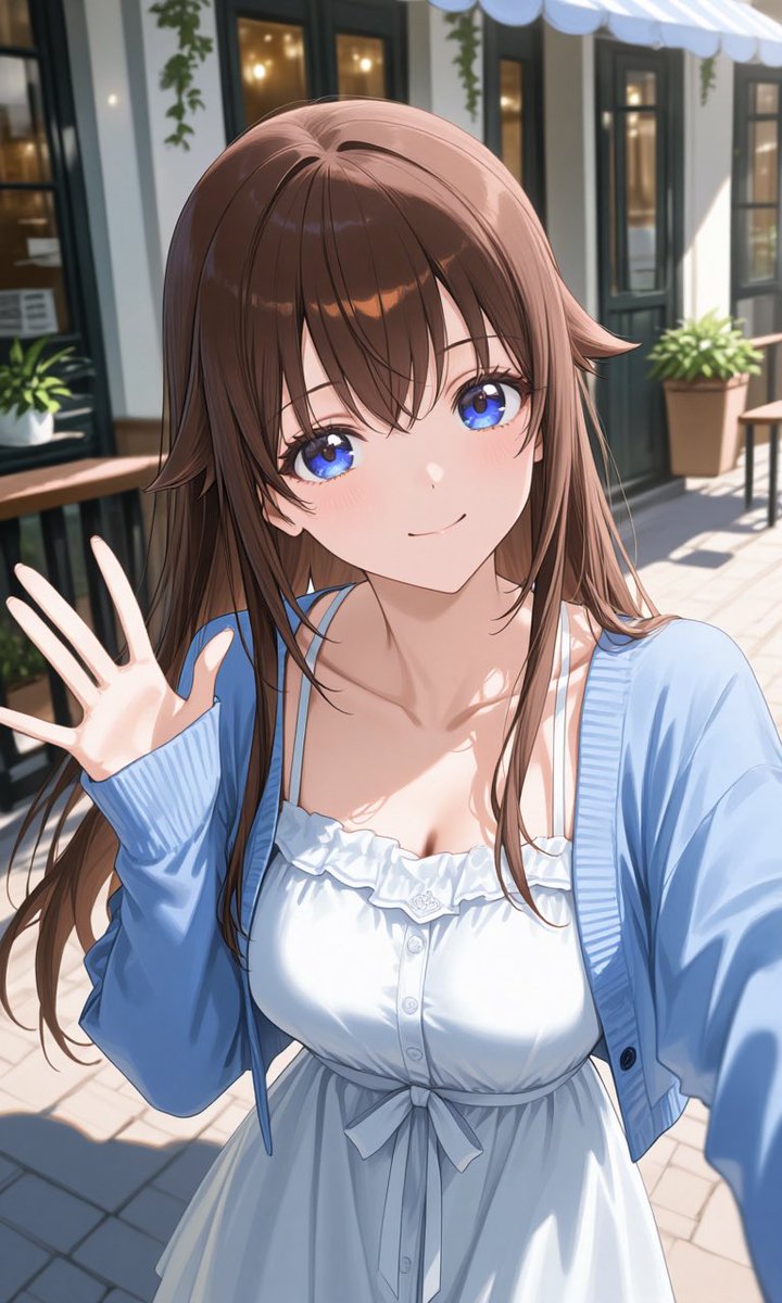 KuroiNu_17's tweet photo. ねぇ、こっち見て！カフェで一緒に笑ったり、公園でお花と冷たいドリンク楽しんだり…今日も最高だったよね💙

でもね、そらにとって一番幸せだったのは…このベンチで君と並んで夕日を眺められたこと。心がぽかぽかしたよ♪

楽しい思い出いっぱい！次は��の綺麗な街をそらが案内するね。一緒に歩こう？

#ホロライブ #ときのそら #AIイラスト