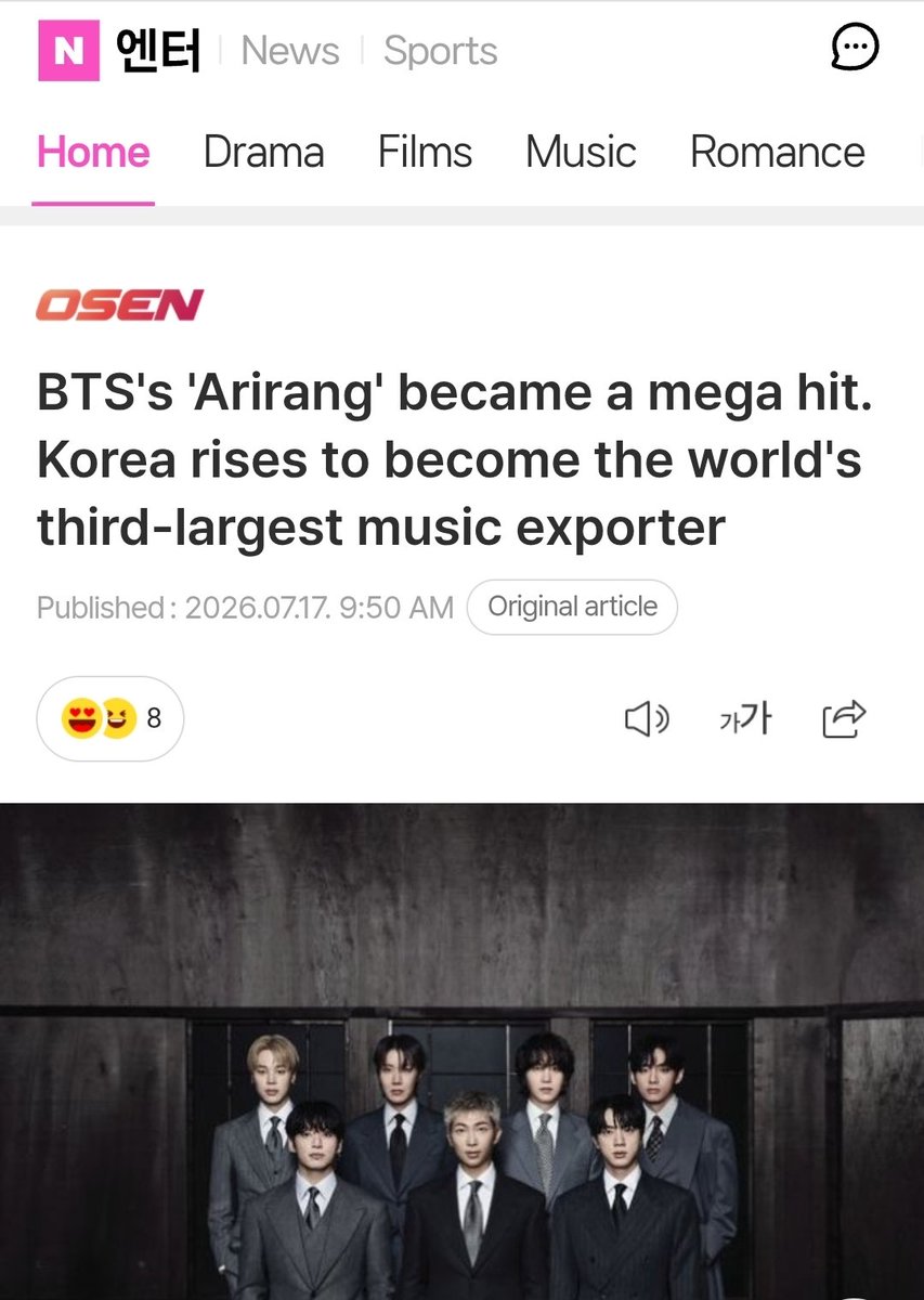 Yoonginapuppy2's tweet photo. 🧠Back in March, K-media was calling the Netflix comeback “public money being spent on a private group/company.” "inconvenient and special treatment". Now that the results are in, suddenly it’s “South Korea’s and K-pop’s success.”🤡
Watching Korean media being forced to report on BTS and ARIRANG because international reports show that nearly every positive result for the K-pop industry in 2026—an industry that was declining before the comeback—is tied to BTS is honestly hilarious.

And, of course, there’s no mention of how they attacked, minimized, and tried to undermine the comeback in March by questioning public investment in security for a major international event. When I-ARMY criticized them, we were told, as always, “It’s their culture—you just don’t understand.” Well, looking at these headlines now, I really don’t understand. All I see is a culture with absolutely no shame.💁🏽‍♀️

BTS and HYBE spoiled them. They genuinely believe BTS has an obligation to carry the country’s soft power—and pay for it...