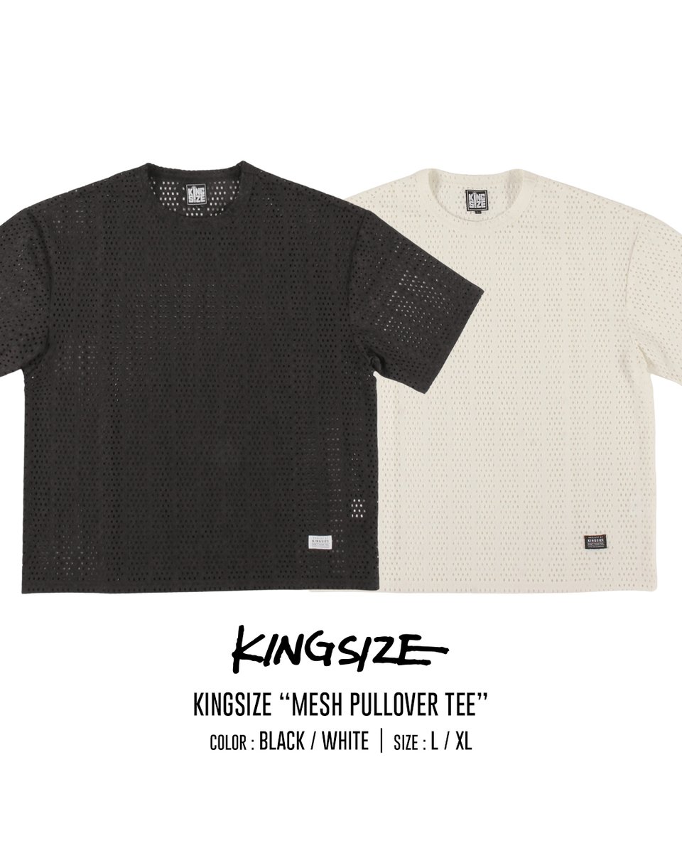 kingsize_05's tweet photo. 【7月17日(金) 発売】

KINGSIZE（キングサイズ）“MESH PULLOVER TEE”

https://t.co/VoUxdPcJi8

COLOR : Black / White
SIZE : L / XL
PRICE : 6,820円(税込)

抜群の通気性とほどよい透け感が魅力のメッシュTシャツ。縦に走るストライプ調のメッシュ生地が、洗練された表情を生み出しています。 https://t.co/IDwMYYDTh7