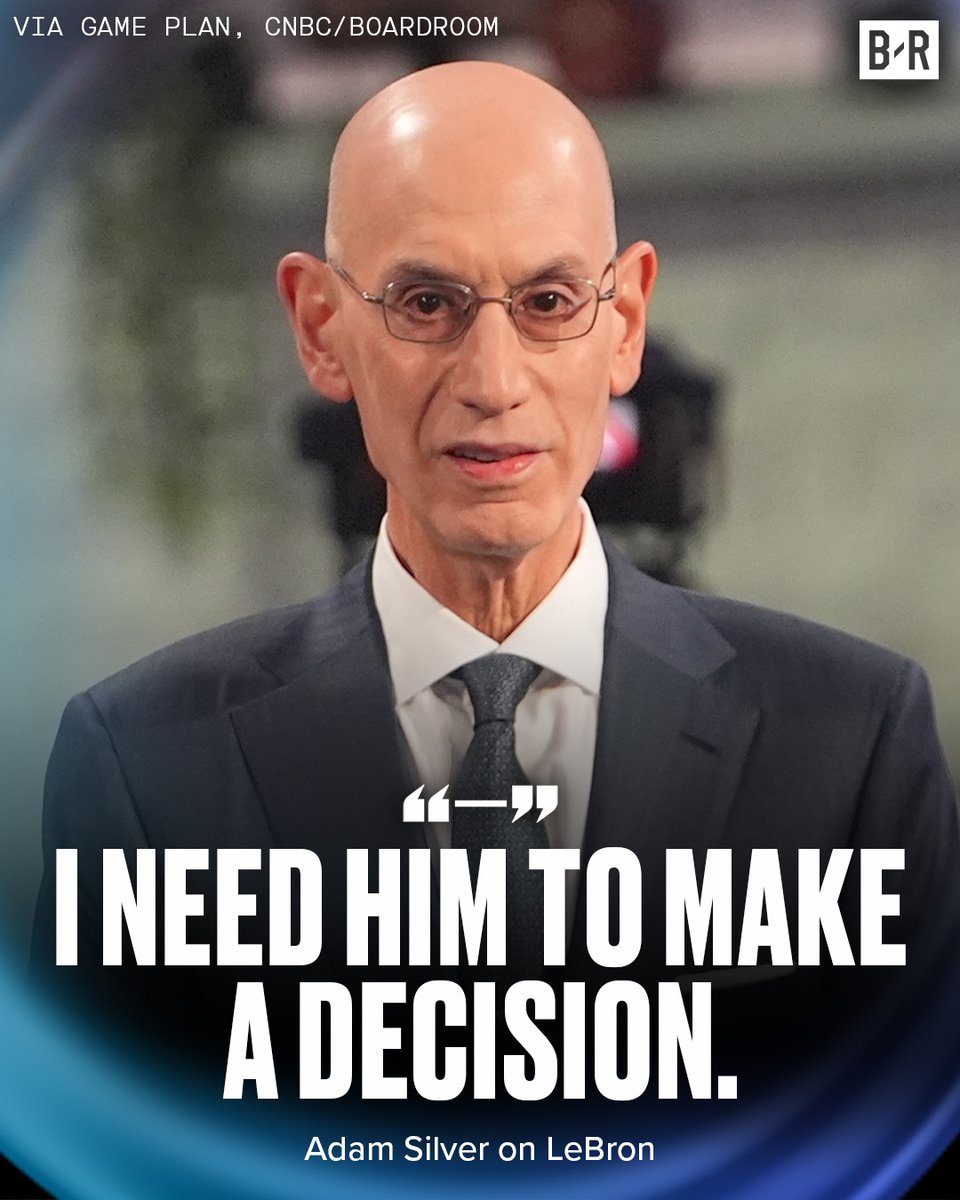 BleacherReport's tweet photo. Adam Silver says next season’s schedule is on hold until LeBron makes his decision ⏳👀

"We have to finish up the schedule and where LeBron plays affects the schedule ... opening week, Christmas. So I need him to make a decision."

(via Game Plan, @CNBCSport @boardroom) https://t.co/V38OiDLpfB