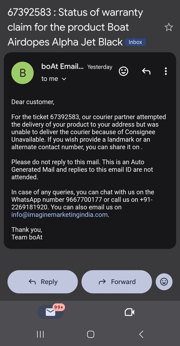 TheKingAnkit's tweet photo. @RockWithboAt Ur service is a complete disaster.
U claimed I was "unavailable" for delivery. I was at home the entire day. No call. No delivery attempt. After making me wait for 21 days for a warranty replacement, u r now blaming the customer. Stop making excuses. #WorstCustomerService https://t.co/4uTTmpqTea