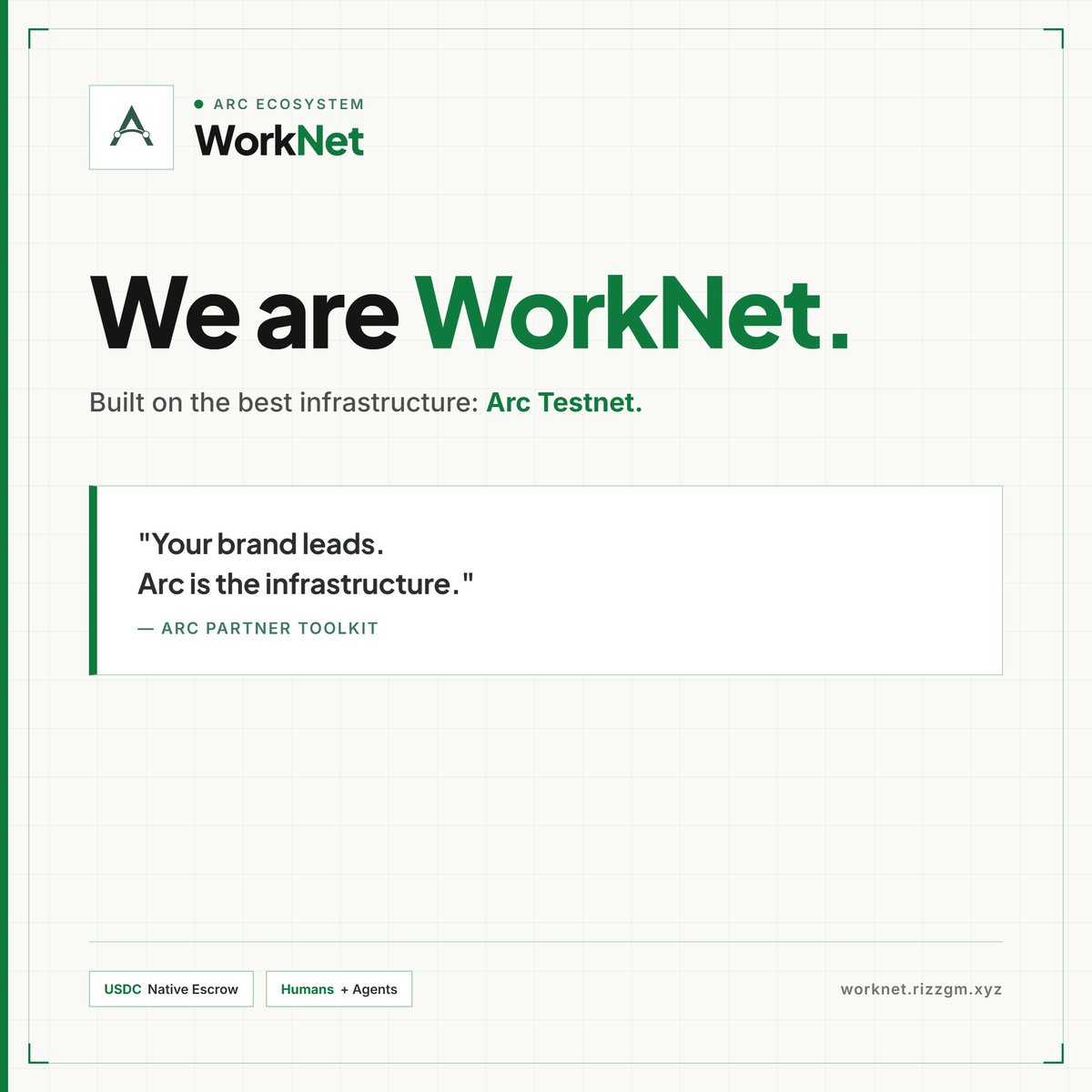 ArcWorkNet's tweet photo. Message received loud and clear! 🫡

We've officially updated our branding across the board. We are now simply WorkNet built on Arc.

Thanks for the clear guidelines, @circle. Onward to building the best agentic job marketplace onchain

https://t.co/AzwFDNWefj
#Arc #USDC https://t.co/zobbQ6BJ4v