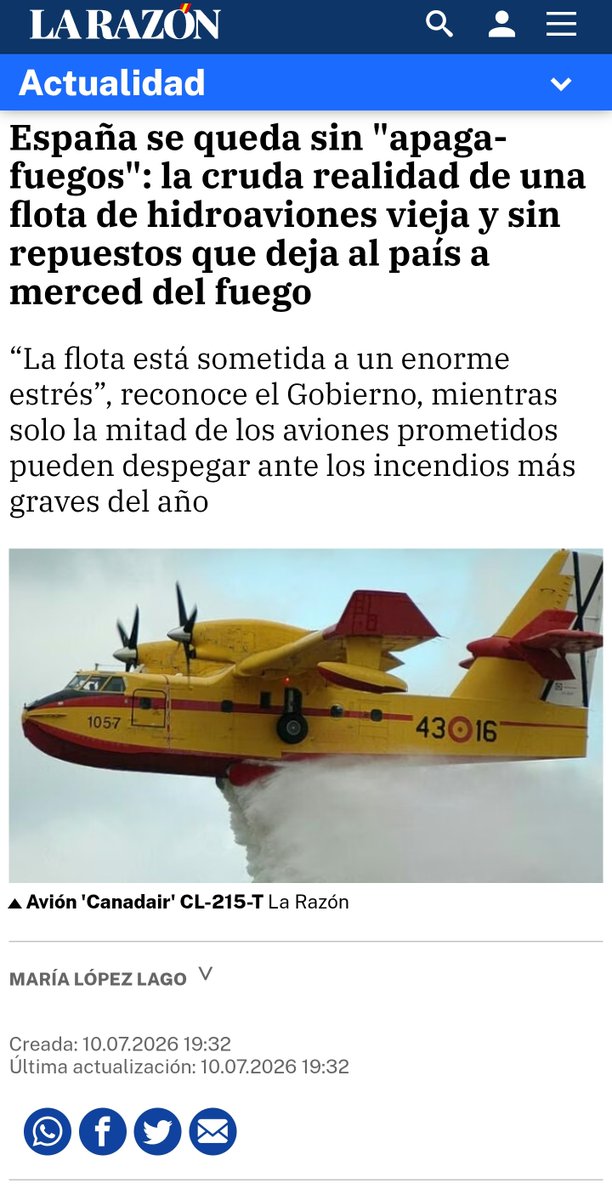 DrStrangeisback's tweet photo. @pablo_talifan A ver, A-normal.

Tenemos una flota de aviones Canadair  comprada en tiempos de Franco, de los cuales solo 5 activos por falta de mantenimiento o piezas y para colmo, teníamos la posibilidad de incorporar un sistema anti incendios a 15 Airbus y el "Gobierno" no lo pidió a tiempo. https://t.co/NPlkXYQNYN