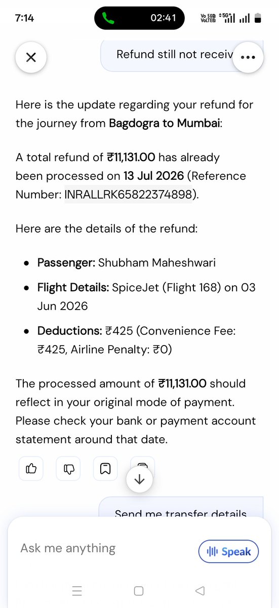 shbhm911's tweet photo. Still haven't received the refund in my account. No call is getting connected. No answers.
@makemytripcare https://t.co/JWSJn9A00Y