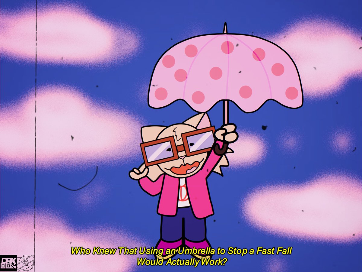 Dadork400's tweet photo. Decided to go for an old late 60s-70s Cartoon/Anime Style for this one, because i think it looks nice and i want a bit of variety... Anyways, Who Knew That Using an Umbrella to Stop a Fast Fall Would Actually Work? https://t.co/xe0lJinfrz