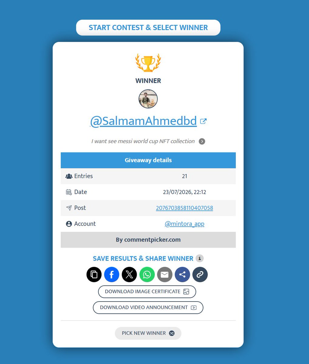 mintora_app's tweet photo. The giveaway is officially over! The winner is
@SalmamAhmedbd . The funds will be sent within 24-48 hours🎉 https://t.co/y2cA53ulxM