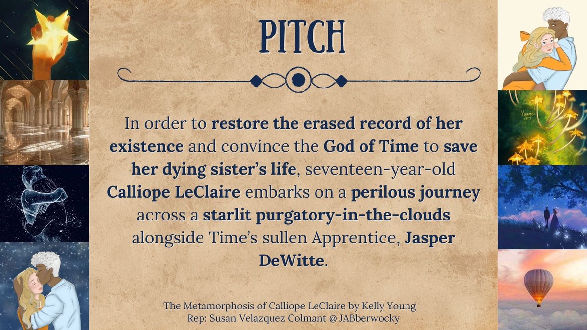 kyoungwrites's tweet photo. Introducing an Editors Guide to: THE METAMORPHOSIS OF CALLIOPE LECLAIRE

🧡 YA romantic fantasy standalone
🌌 dual-POV
⏳ grumpy x sunshine 
🌠 sister-story
💫 whimsical island in the sky
🕰️ identity &amp; self-acceptance

#questpit #F #YA #RF #AG https://t.co/LK64B7DpQm