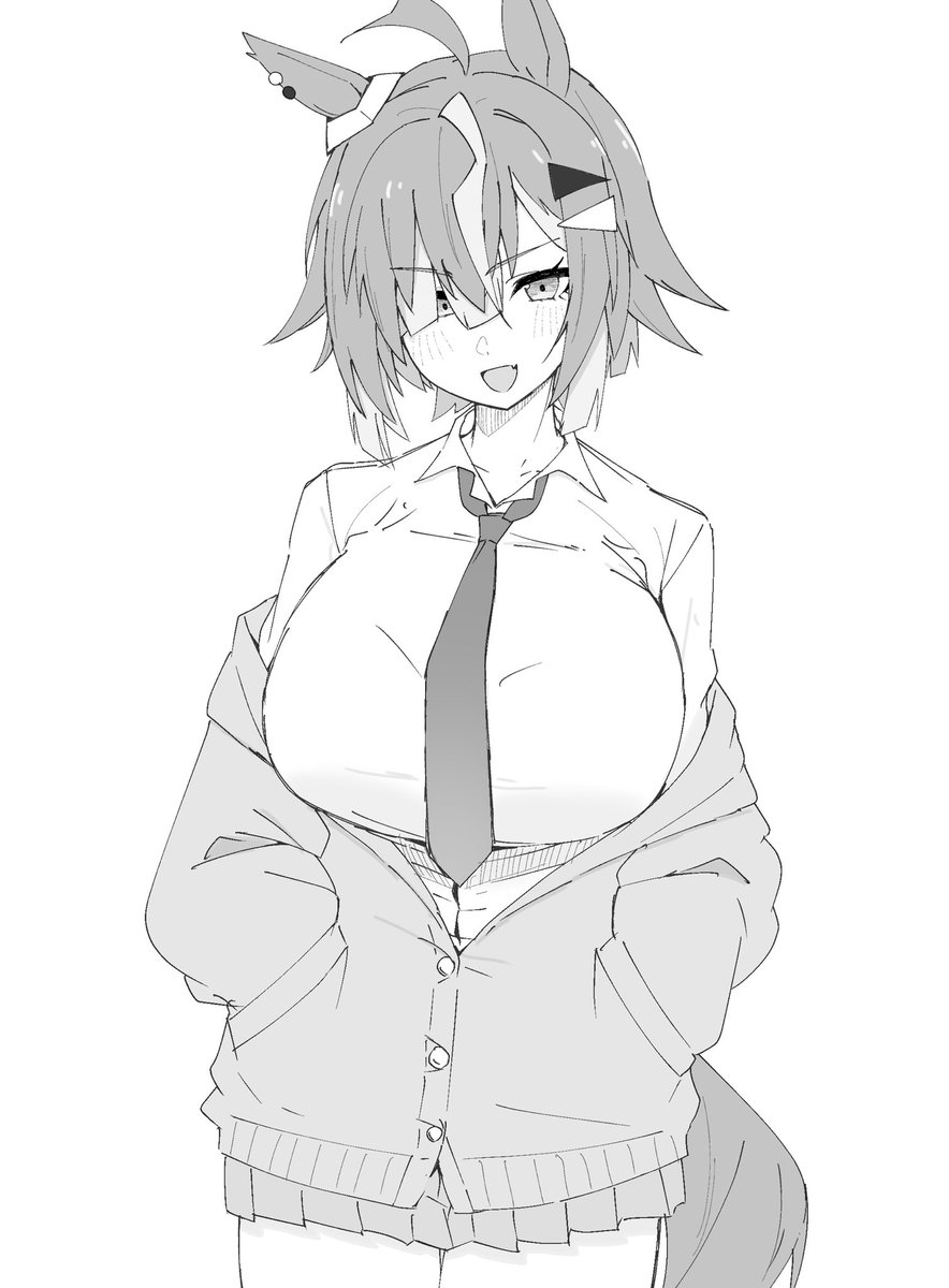 Rurashiii's tweet photo. All of her tracen uniforms are dirty so she's trying something different.

...surely no one will complain or even notice? https://t.co/NG6Xve4fTb