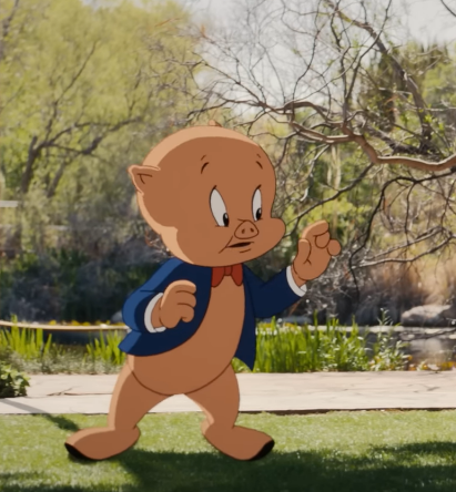 TopicsThe's tweet photo. Apparently, Bugs Bunny and Porky Pig are hand-drawn in 2D in the scenes. https://t.co/fXXjNd58j0