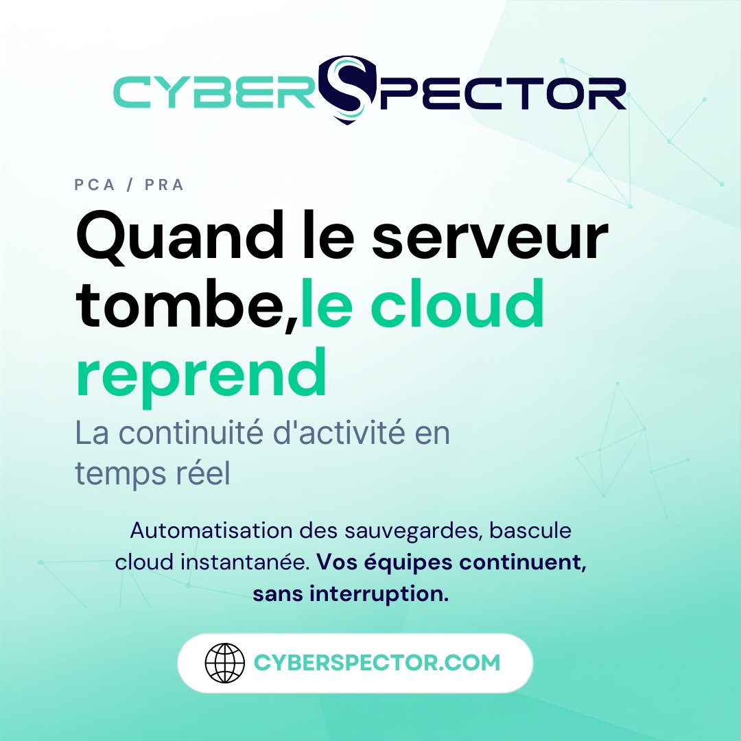 Cyber_Spector's tweet photo. Une panne serveur ne doit jamais paralyser votre business. ⚡
Avec @CyberSpector, vos sauvegardes sont automatisées et la bascule Cloud s'effectue en temps réel.
Assurez la résilience de vos systèmes grâce à des solutions PCA &amp; PRA taillées pour les DSI/RSSI. https://t.co/LRm9nCasKb